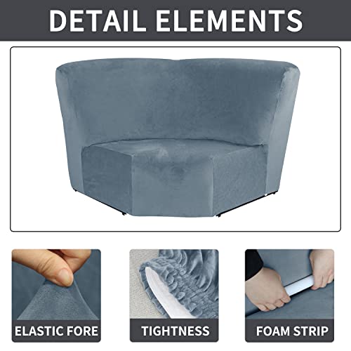 Stretch Corner Sofa Cover 1-Piece Velvet Corner Couch Cover Sofa Cover For Sectional Recliner One-Piece Sofa Slipcover Reclining L Shape Sofa Couch Additional Seat Soft W Elastic Bottom,Grey Blue #TOP2