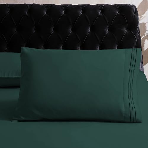 Image of Mocassi King Sheet Set - Luxury Hotel 1800 Premier Bedding Sheets & Pillowcases - Ultra Soft Breathable & Cooling Bed Sheets - Deep Pocket - Wrinkle Resistant - 6 Piece Set - King, Hunter Green