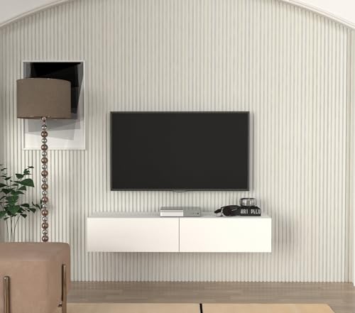 DORPEK Monet Tv Stand, 60 Inch Wall-Mounted Floating TV Stand with 2 Storage Cabinets, Modern TV Console, Wall-Mounted Media Cabinet for Living Room, Bedroom, White