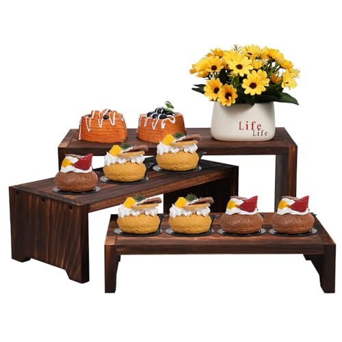 Infankey 3-Tier Wooden Cupcake Stand & Display Risers, for Food Desserts & More, Sturdy & Reusable
