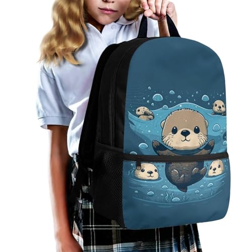 Girls Backpack Otter Baby Kids School Bags for Elementary Child Cute Book Bag for 1St 2Nd 3Rd Boys Bookbag with External Zipper Children Daypack,Easy to Carry3