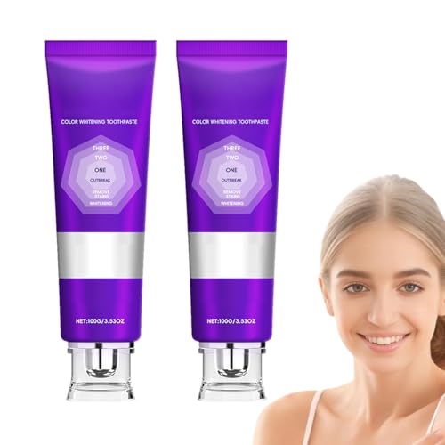 Pasta de dientes blanqueadora púrpura, limpieza profunda para dientes y encías, cuidado del esmalte dental, eliminación de manchas, refresco del aliento y neutralización del color (2 unidades)
