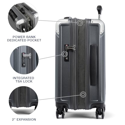 Image of Travelpro Platinum Elite Hardside Expandable Carry on Luggage, 8 Wheel Spinner, TSA Lock, Hard Shell Polycarbonate Suitcase, Vintage Grey, Compact Carry on 20-Inch