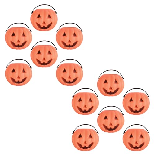 Beistle Mini Plastic Pumpkin Buckets 12 Pack Small Orange Jack-O-Lantern Pails with Handles Halloween Candy Containers & Tabletop Dcor Trick-or-Treat Accessories for Haunted House 3 x 2