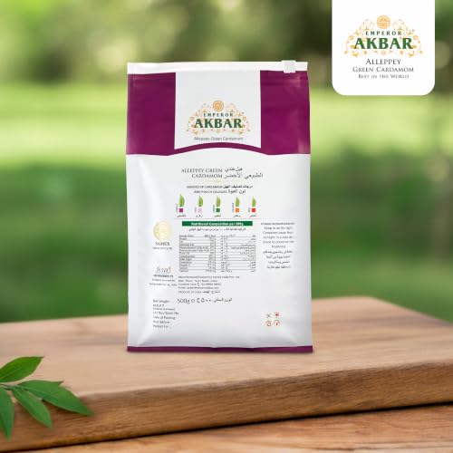 Image of Emperor Akbar Alleppey Whole Green Cardamom 8mm | 500g | Long-Lasting Aroma | GI Tagged | Antioxidant-Rich Spice for Tea & Cooking | Premium Export Quality Elaichi | Kerala Cardamom | Pack of 1