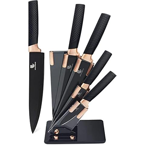 HL zhujiabo Juego de cuchillos de cocina negros con bloque y mango de oro rosa Cover