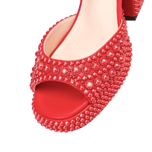 Image of Goolita Womens Open Toe Pearl Platform Heels For Women Chunky Buckle Ankle Strap Wedding Heeled Sandals Dress Evening Bride Bridal Shoes