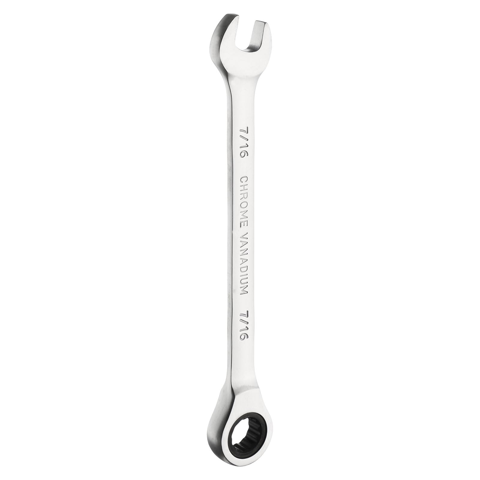 sourcing map Ratcheting Wrench 7/16 Inch Box and Open End 45# Carbon Steel Nickel Plated 12-Point 72-Teeth Combination Wrench for Home Auto Repair Machine Maintenance