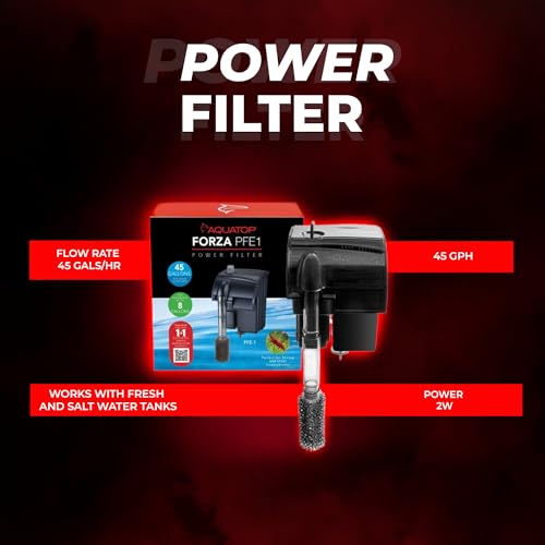 Image of Aquatop Forza 45 GPH Power Filter for Aquariums - for 5-15 Gal Freshwater & Saltwater - Advanced Filtration Design for Crystal Clear Water - PFE-1