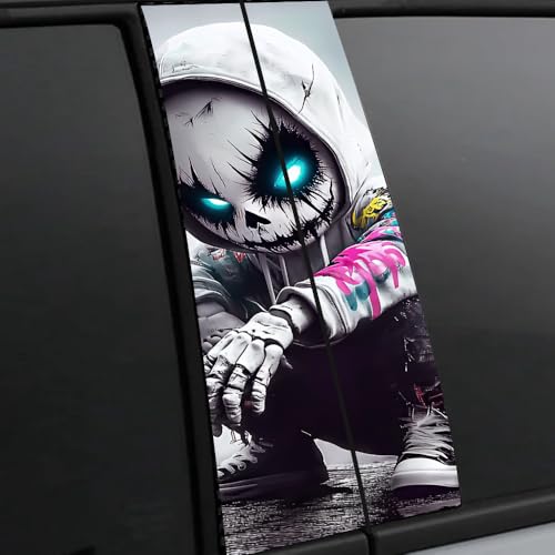 Image of Halloween Cars Body Horror Sticker, Classic Horror Movie Characters Peeking Decal Michae Waterproof Scary Vinyl Stickers for Bumper Car Decals 11in*18.89in (Side Skeleton Boy)