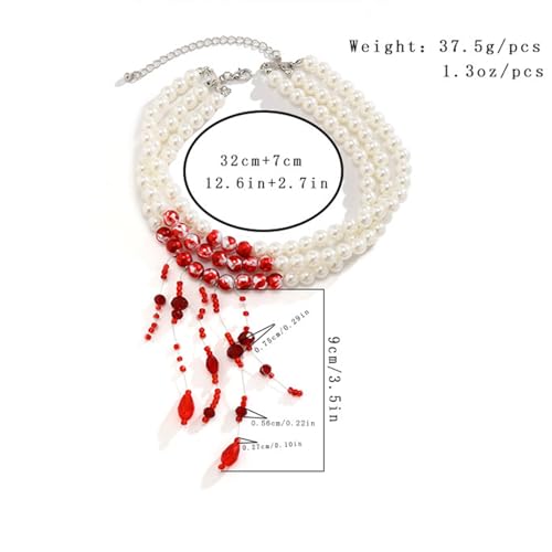 Gothic Bloody Pearl Necklace for Women Punk Blood Tassel Necklace Vampire Choker Necklaces Halloween Costume Jewelry4