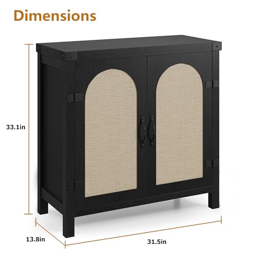 IDEALHOUSE Rattan Buffet Cabinet with Storage, Sideboard with Synthetic Rattan-Accent Doors, Adjustable Shelves, Storage Cabinet for Living Room Dining Room Hallway, Black — view 2