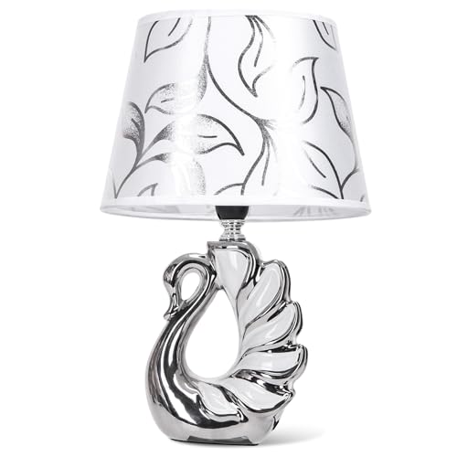 Aigostar Lampada da Tavolo in Ceramica, Moderna Lampada da Comodino con Paralume in Tessuto, Attacco E14, max.40W, Abat Jour da Comodino per Camera da Letto, Soggiorno (senza Lampadina) -H310mm