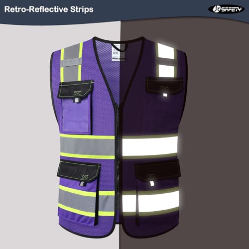 Image of JKSafety Hi Vis Reflective Safety Vests for Men Women High Visibility Vest with Pockets Mesh Fabric Construction Safety Apparel Neon Vest for Work (220-PurpleB XL)