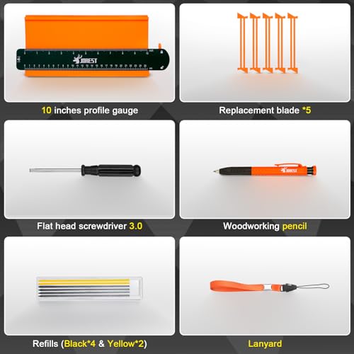 JOREST Medidor Contornos 25cm + Lapiz carpintero, Regalos Navidad para Hombre Padre, Copiador de Contornos, Regla Medidor Angulos, Transportador de Formas para Azulejos Suelos/Parquet Laminado/Madera - imagen 9