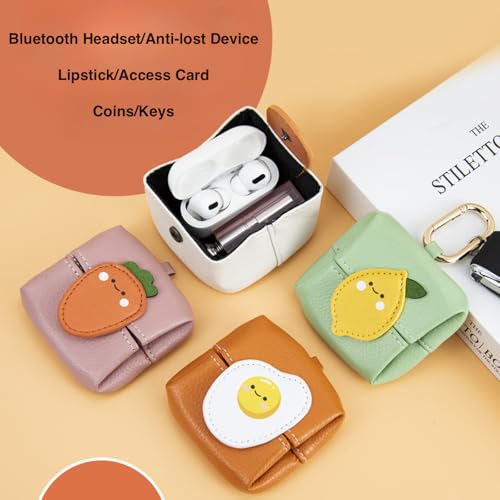 Mini Coin Purse Keychain - Cute Cartoon Bluetooth Headset & Lipstick Organizer Pouch, PU Leather Small Cosmetic Bag for Earphones, Coins, Keys (Carrot)2