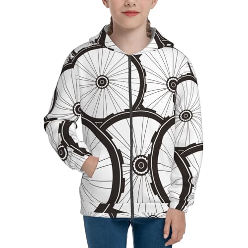 Bicycle Wheel Pattern Kids Pullover Hoodies Boys Zip Up Sweatshirts Girls Athletic Clothes with Pocket3