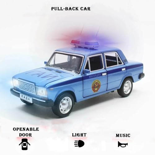 Image of SPITEN Police Car 1:24 Diecast Scale Model Metal Pull Back Toy car for Kids with Openable Doors & Light, Music Toy Vehicle for Kids - Colors as Per Stock