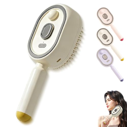 Electric Steam Brush, Rechargeable Cordless Hair Straightener Brush, Detangling Hot Comb for 4C Natural Black Curly Hair, Anti Frizz Styling Tool, Type-C (White)