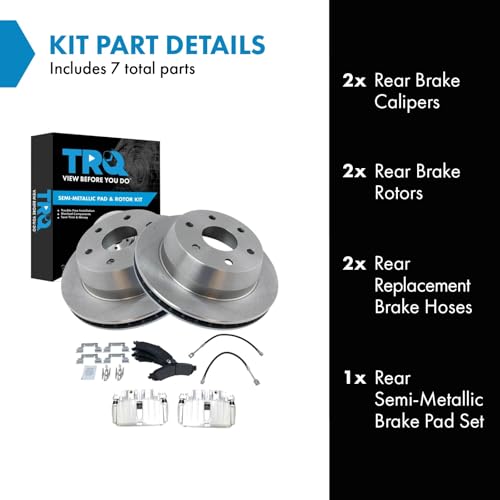 Image of TRQ Rear Brake Pad & Rotor Kit Semi-Metallic Compatible with 2003-2005 Chevrolet Silverado 1500 2004-2005 GMC Sierra 1500