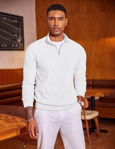 COOFANDY Men's Quarter Zip Sweater Slim Fit Lightweight Mock Neck Pullover Knit Texture Polo Sweaters2