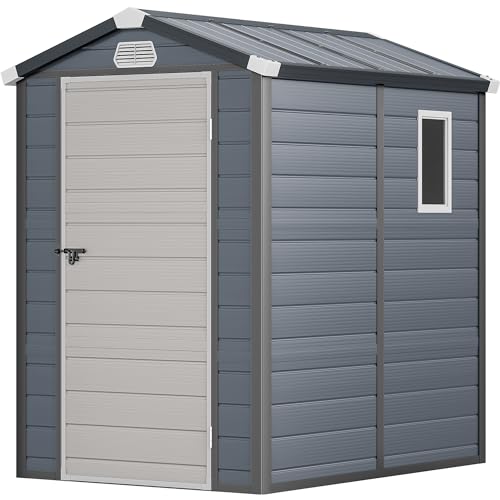 YITAHOME 4.4x6FT Outdoor Storage Shed w/o Floor, All-Weather Plastic Shed with Lockable Doors, Window & Vents, Plastic Tool Shed for Backyard, Patio, Poolside, Lawn, Gray