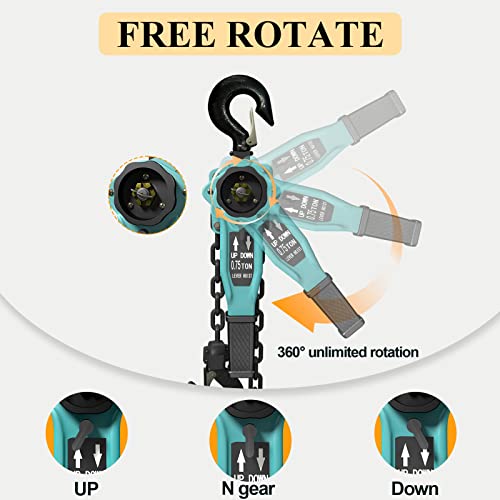 Pachletool Lever Chain Hoist Chain Come Along 1650 Lbs Capacity, 5 Ft Manual Chain Hoist With 2 Heavy Duty Hooks, Ratchet Puller Hoist For Building Warehouse Garages Construction #TOP1