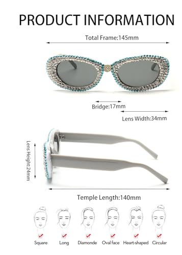 ICARA Retro Oval Rhinestone Sunglasses for Women Men 90s Styles Diamod Sun Glasses Oval Eyeglasses4