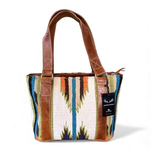 Bolso tote boho occidental de cuero y lana tejida miniatura 1