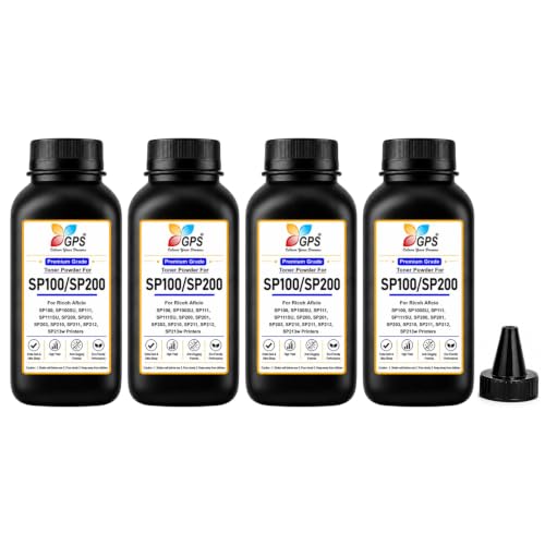 Image of GPS SP100 Toner Refill Powder Compatible for Ricoh SP100, SP111, SP111SU, SP200, SP210SU, SP310DN | Black | Pack of 4 (100g x 4) | Page Yield: 6,000 Pages Total