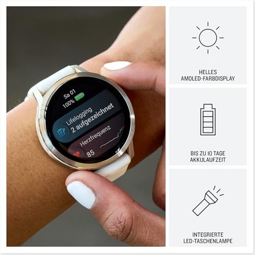 Garmin Venu 4 41mm - Fitness-Smartwatch, 1,2 AMOLED Touchdisplay, bis zu 10 Tage Akkulaufzeit, 80+ Sport-Apps, EKG, Health Status, Fitness Coach, Rollstuhlfunktionen, Telefonie, Taschenlampe