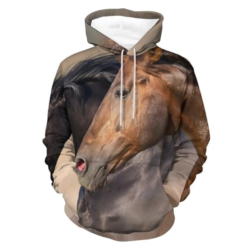 Hoodie cheval marron pull unisexe, sweats à capuche manches longues taille S