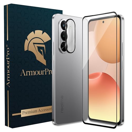 Image of ArmourPro Edge to Edge Tempered Glass for Realme P4x with Black Camera Ring Guard, 9H Screen Protector, Anti-Scratch, Anti-Fingerprint, Bubble-Free Installation Kit