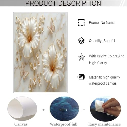 Póster de pared flores de hibisco de lujo en 3D 70x100cm, lámina de arte botánico refinado 4