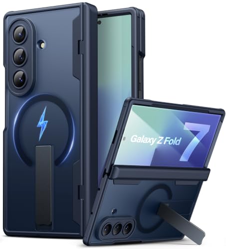 SIXBOX für Samsung Galaxy Z Fold 7 Hülle mit Ständer Kompatibel mit MagSafe Vorderseite DisplayschutzfolieRobustem Scharnierschutz Stoßfeste & Fallenlassen Schutzhülle für Galaxy Z Fold 7 Schwarz