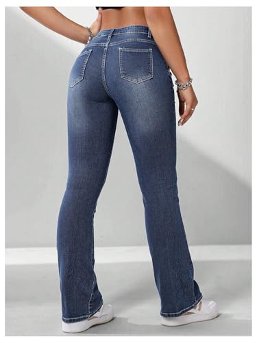 Women's Flare Leg Drop Waist Jeans Casual Skinny Denim Pants Bell Bottoms with Pockets2