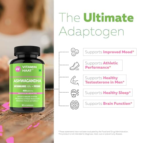 Image of Ashwagandha Supplements 90 Capsule| Organic Ashwagandha Powder Supplement for Men & Women | Supports Stress Management & Muscle Recovery Withanolides 10%, Piperine Bio Enhanced Formula by VitaminHaat