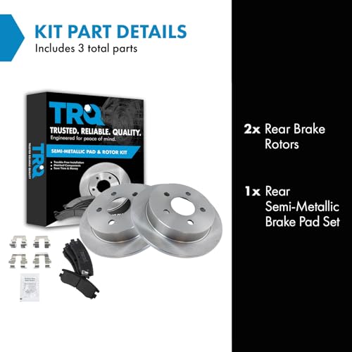 Image of TRQ Rear Semi Metallic Brake Pad and Rotor Set | For 00-05 Chevrolet Impala 00-05 Chevrolet Monte Carlo 04-05 Buick Century 99-05 Pontiac Grand Am with Rear Disc Brakes