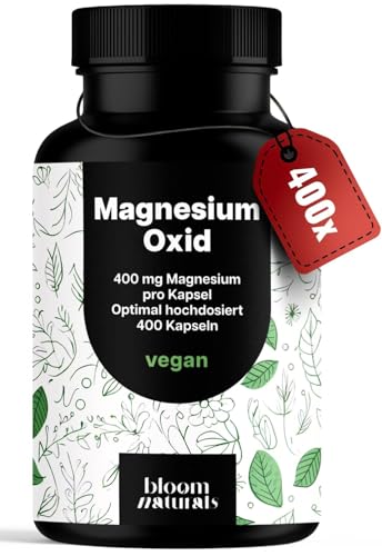 Magnesium 400mg Kapseln Hochdosiert - 400 Kapseln - 400 mg Magnesiumoxid pro Kapsel, vegan & produziert in Deutschland Laborgeprüft Magnesium 400mg Kapseln Hochdosiert - 400 Kapseln - 400 mg Magnesiumoxid pro Kapsel, vegan & produziert in Deutschland Laborgeprüft