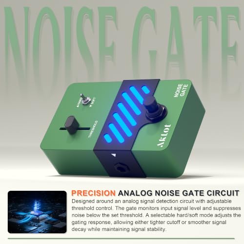 Image of AKLOT Noise Gate Guitar Pedal: Noise Reduction Pedal with THRESHOLD Control, HARD /SOFT Modes, True Bypass Compact Metal Pedal for Electric Guitar, Riffs, Studio & Live Performance, NEON Silencer
