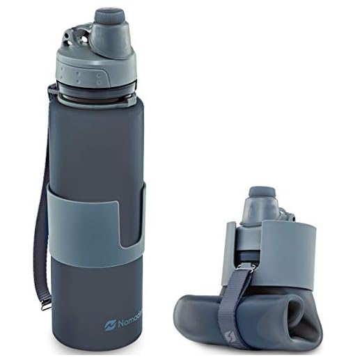 Nomader BPA Free Collapsible Sports Water Bottle - Foldable with Reusable Leak Proof Twist Cap for Gym Travel Hiking Camping and Outdoors - 22 oz (Gray)