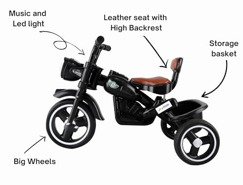 Image of JoyRide Ninja Plug N Play Durable Kids /Pedal Baby Tricycle, Storage Basket, Leather Seat, Led Headlight, Music for 18 Months to 5 Years Boys /Girls /Carrying Capacity Upto 30 Kgs (Black)