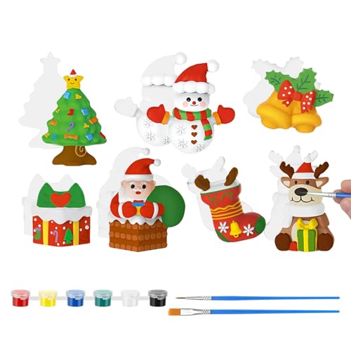 TECHO Juego Manualidades de Yeso Navidad, 4 Piezas Figuras para Pintar Niños, Figuras de Escayola para Escayola y Pintura Regalo para Manualidades, Decoración Navideña Papá Noel Muñeco de Nieve