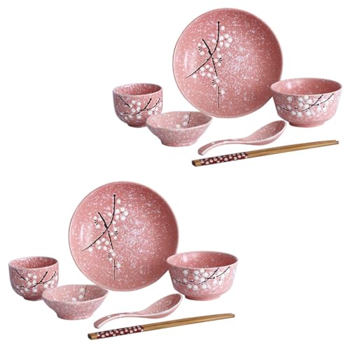 Imagen de HEALEEP Juego de Vajilla Japonesa Rosa de Cerámica Segura