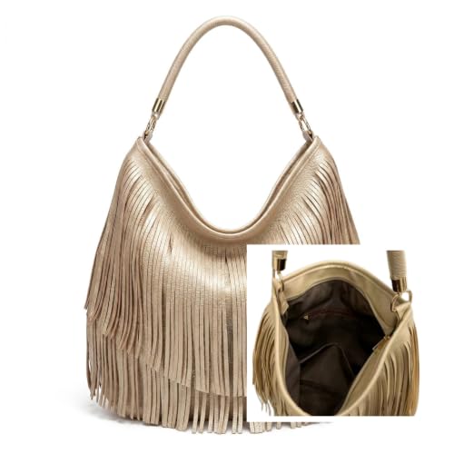 Image of IAMUHI Casual Rivets Fringed Shoulder Handbag for Women,Soft Vegan Leather Hippie Crossbody Purse Bag Hobo Bag