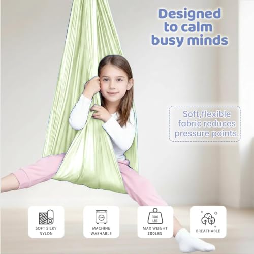 Image of Sensory Swing for Kids & Adults, Therapy Joy Swing for Autism, ADHD, SPD, Snuggle Swing Holds up to 300lbs has a Calming Effect on Children with Sensory Needs (Light Green, only Fabric)