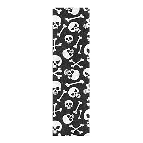 LDIYEU Teschio Scheletro Bianco Nero Griptape per Skateboard Grip Tape Autoadesivo Antiscivolo per Longboard Adesivi Grip 33"X 9"(1pcs)