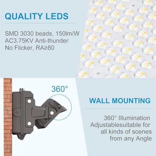Image of Lightdot 150W LED Wall Pack Lights, 360 Adjustable Panel with Dusk to Dawn Photocell, 22500Lm 5000K Daylight, IP65 Waterproof & Advanced Heat Dissipation Outdoor Security Lighting(Height:10~20ft)