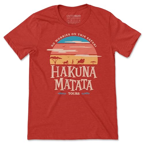 Image of Hakuna Matata Tours Character Unisex T-Shirt|Cartoon Vintage Graphic Tee|Perfect for Vacation & Casual Wear (3XL, Solid Red Blend)