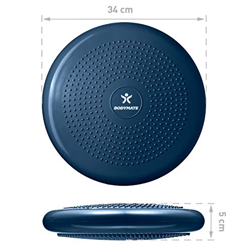 BODYMATE Ballsitzkissen inkl. Pumpe NAVY-PEONY 34cm Durchmesser - Balance-Kissen, Luftkissen, Balance Pad, Noppenkissen - Core-, Fitness-, Reha-, Koordinations- und Rückentraining